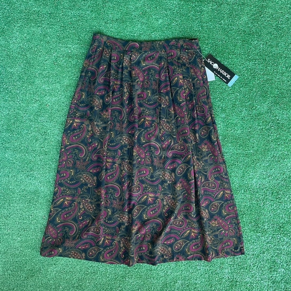 Vintage NWT Sag Harbor Green Paisley A-Line Skirt